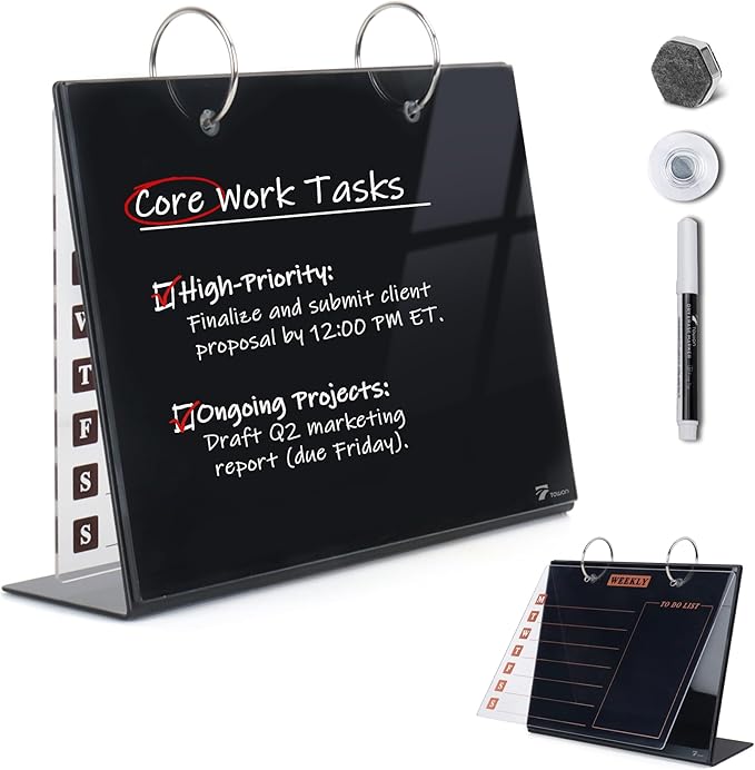 Desktop Glass Dry Erase & Acrylic Aesthetic Desk Calendar Weekly to-do List by TOWON
