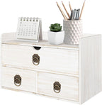 wood desk organizer with drawer, white wooden desktop shown in use