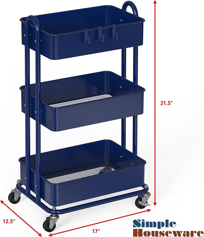 Simple Houseware 3-Tier Heavy Duty Metal Utility Rolling Cart - Image 2