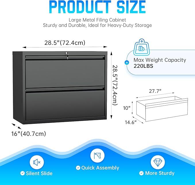 Greenvelly 2 Drawer File Cabinet, Metal Filing Cabinet - Image 3