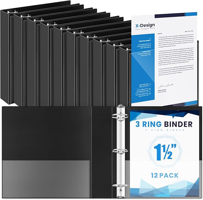 Henoyso 12 Pcs 3 Ring 1.5 Inch Binders Fits 8.5 x 11 Inch Letter Size Paper by Henoyso