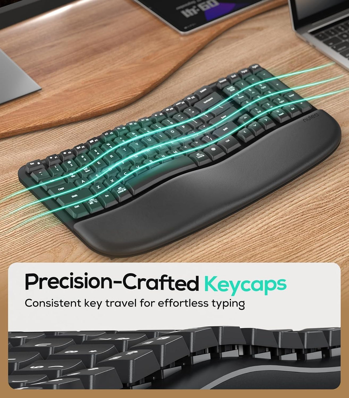 Nulea Wave Keys Ergonomic Keyboard Wireless with Cushioned Palm Rest