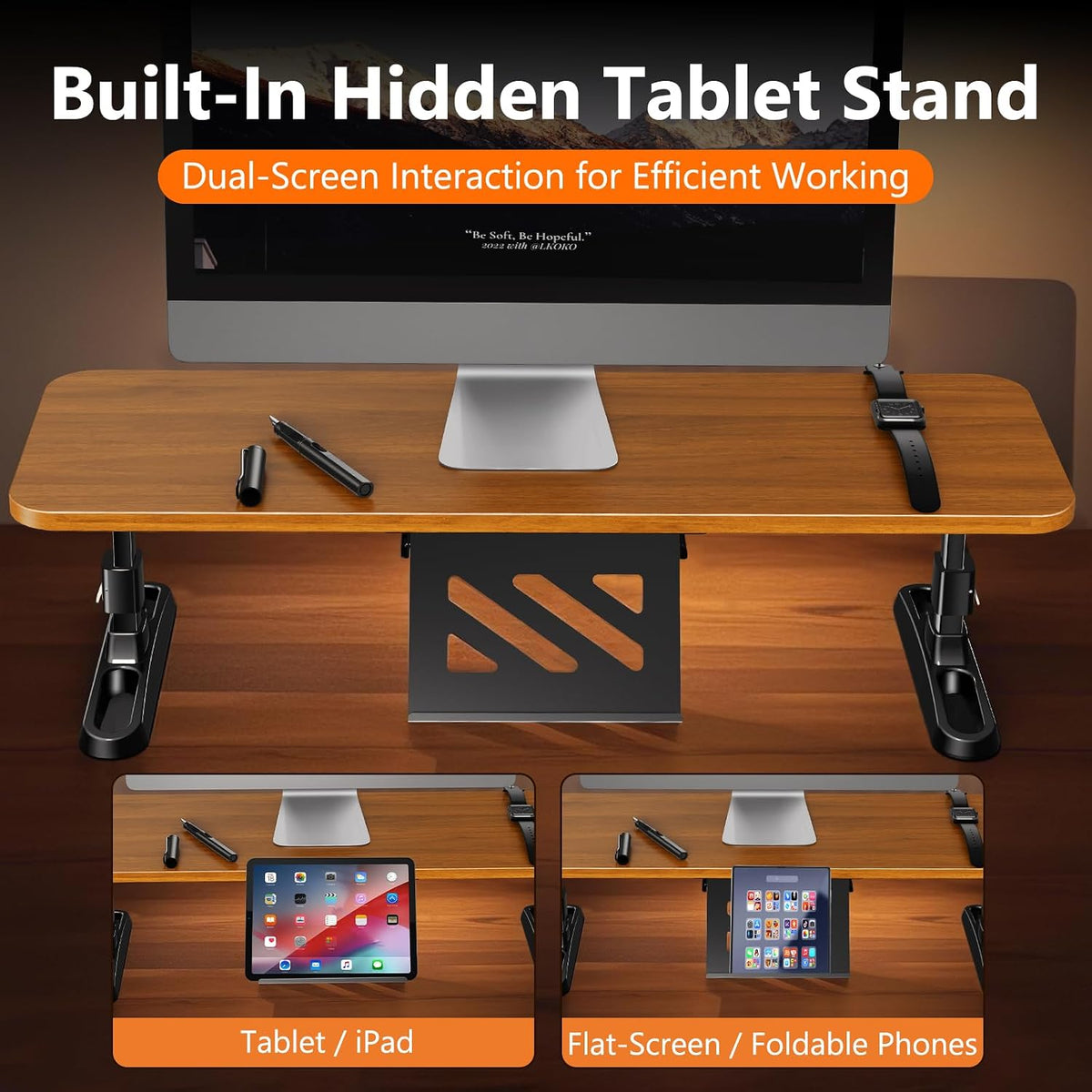 Ergonomic Wooden Monitor Stand Riser with Height Adjustable Button