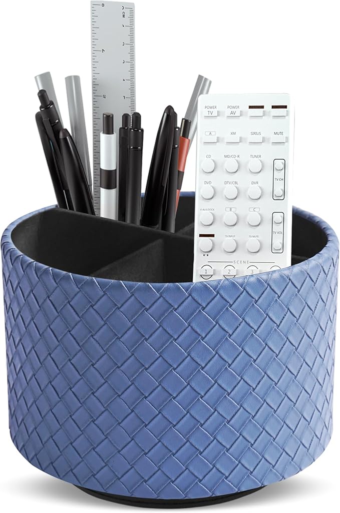 Hennaja Round Leather Art Supply Organizer, Remote Control Holder, 360 Degree by Hennaja