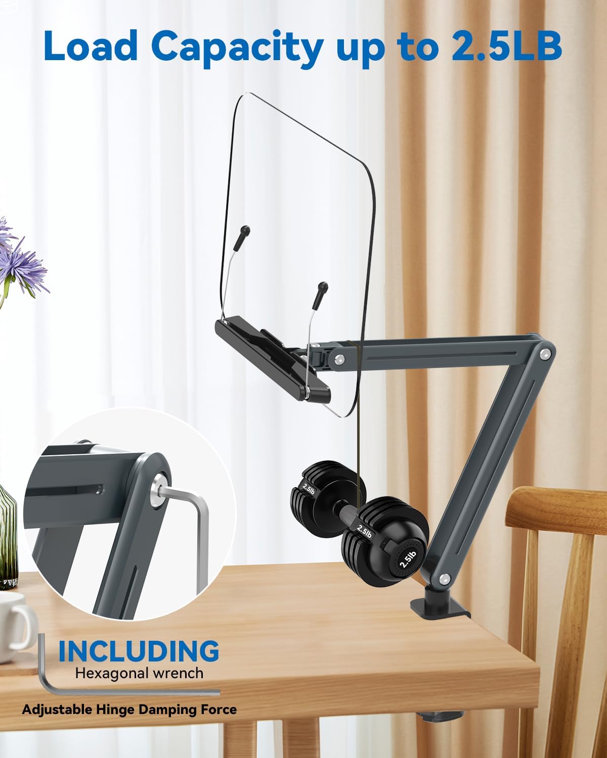 Desk Clamp Acrylic Book Stand for Reading, Ergonomic Design Adjustable Height...