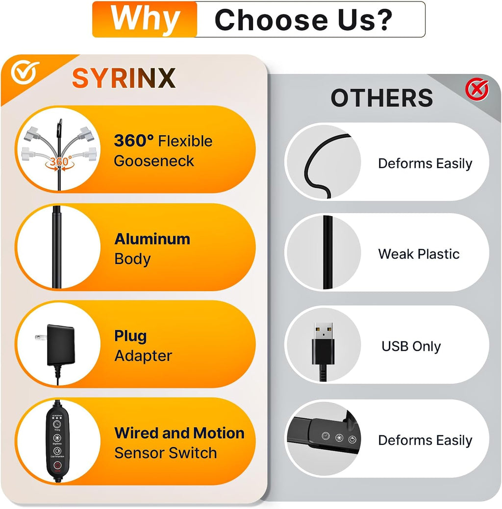 syrinx led desk lamp for home office, 18w showing dimensions