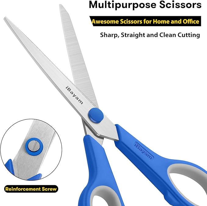 Scissors, iBayam 8" All Purpose Scissors Bulk 3-Pack, Ultra Sharp 2.5mm Thick - Image 5