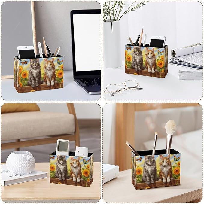 Famame Cute Vintage Cats Sunflower Fence Pencil Holder - Image 4