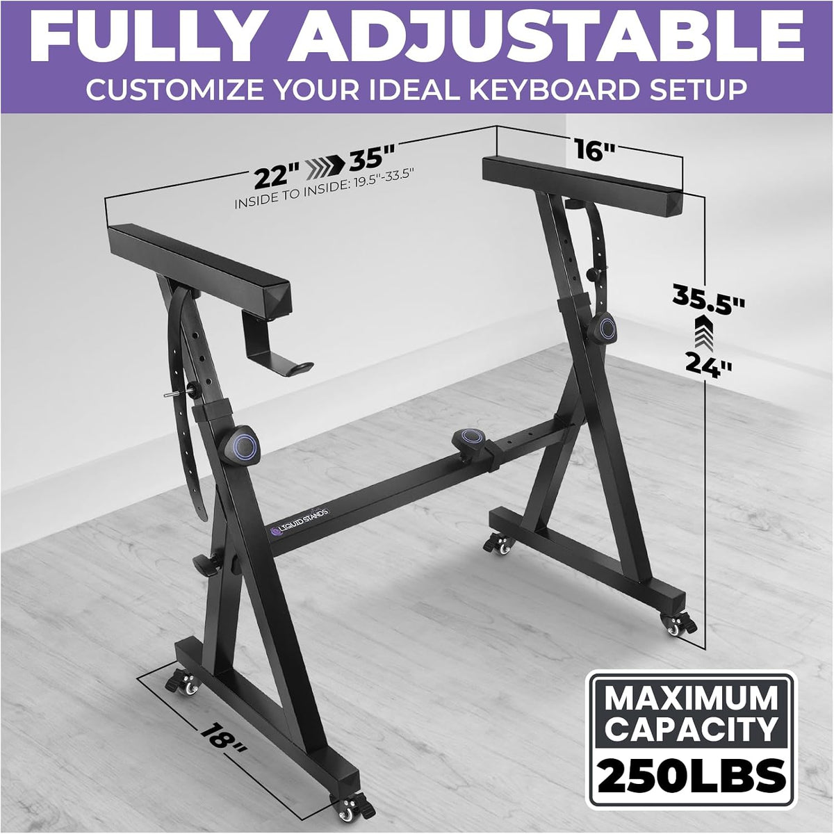 Liquid Stands Keyboard Stand w/ Wheels - Black Z Style Adjustable & Porta...
