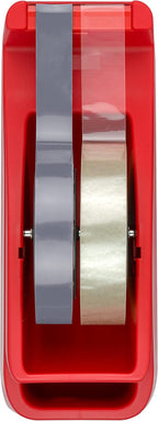 SAX Tape It Easy XXL Single Hand Tape Dispenser Extra Heavy for 1 x 50 mm Tape or 2 x 25 mm Tape, Parcel Tape Dispenser with Pen Holder Function, Non-Slip, Includes Double-Sided Blade, Red