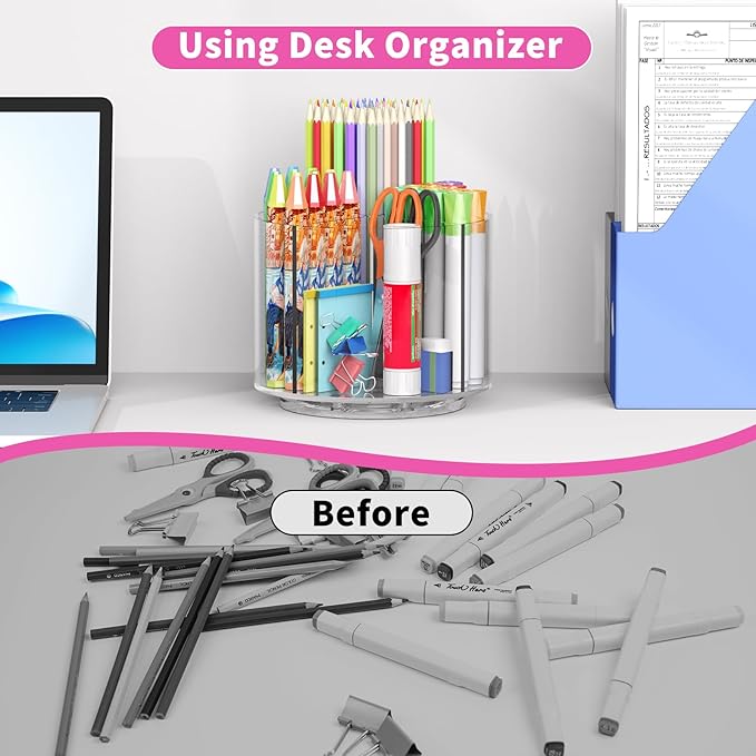 Wawocs Small Pencil Organizer for Desk Acrylic 4 Compartments, Tiny Rotating - Image 4