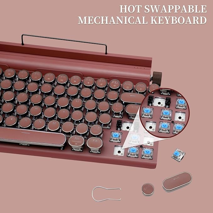 Adventurers Retro Typewriter-Style Mechanical Keyboard, 83 Keys, 75% Compact - Image 2