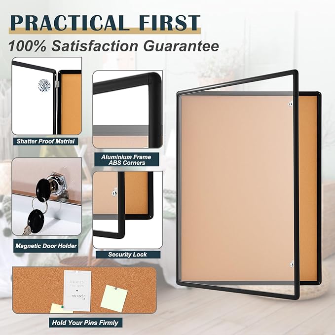 Cholemy Enclosed Bulletin Lockable Cork Case Notice Board 48 x 36 Inch - Image 4