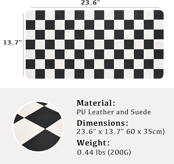 Ohocut Checkered Desk Mat, Large Cute Aesthetic Retro PU Leather Computer - Image 3
