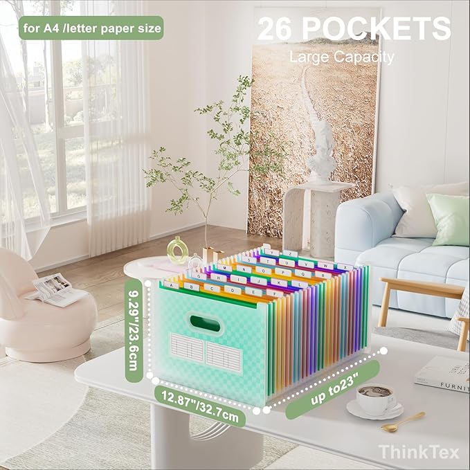 ThinkTex 26-Pocket Accordion File Organizer, Upright & Open Top, A–Z Colorful - Image 2