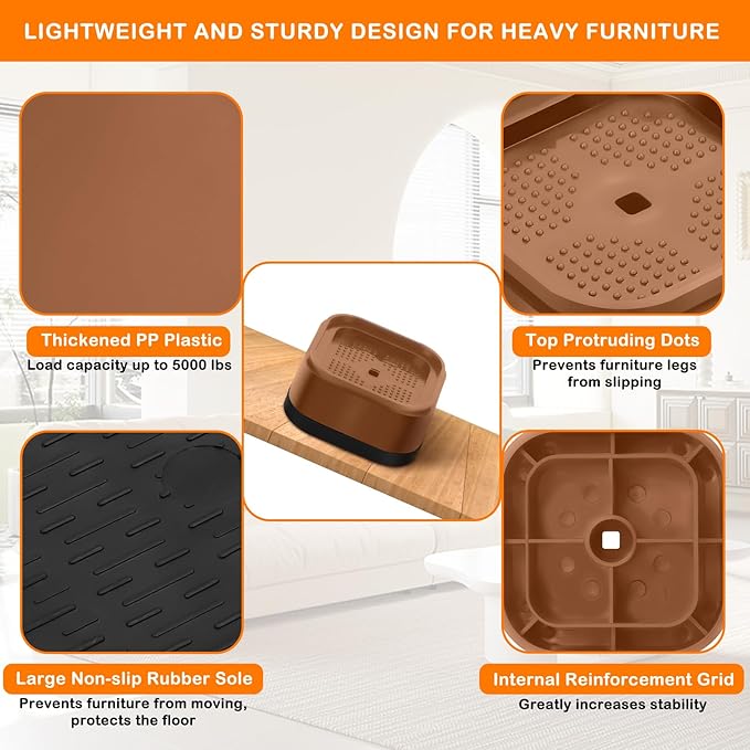 shouwuhho 16 Pack Furniture Risers Adjustable Bed Risers Heavy Duty Lifts - Image 3