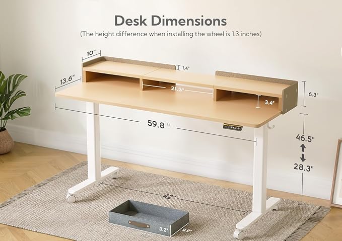 Claiks Standing Desk with Drawers, Adjustable Stand Up Electric Standing Desk - Image 2