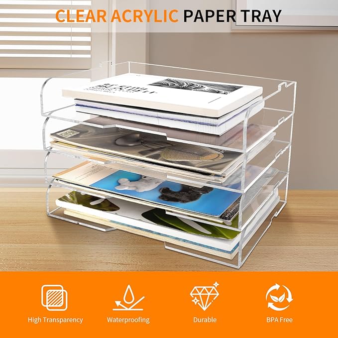 4 Pack- Stackable Paper Letter Tray, or Workspace - Image 2