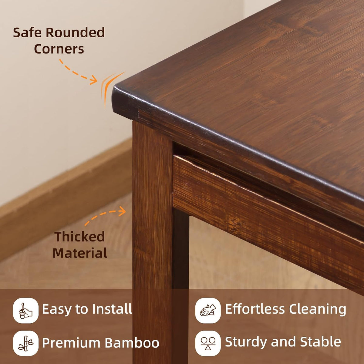 Bamboo Folding Desk with Storage, Foldable Desk for Small Spaces, Brown