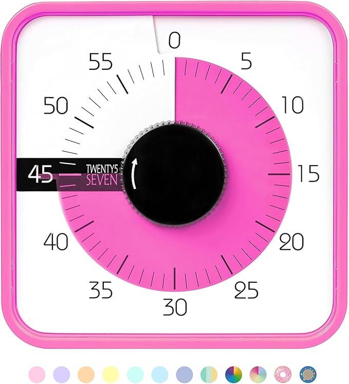 TWENTY5 SEVEN Countdown Timer 7.5 inch; 60 Minute 1 Hour Visual Timer – by TWENTY5SEVEN