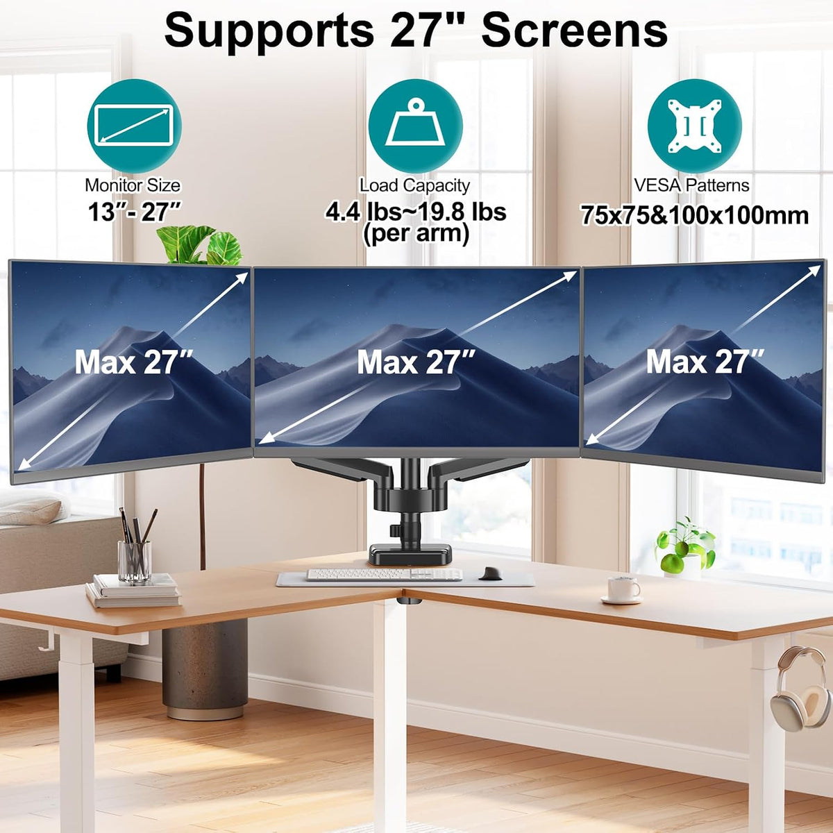 MOUNT PRO Triple Monitor Mount for 13-27 inch Screens, 3 Monitor Desk Mount, ...
