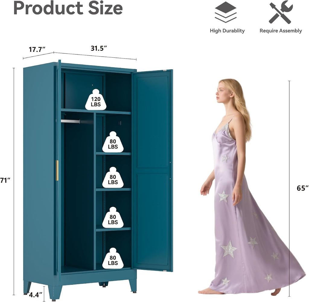 bevivog 71" metal storage cabinet, tall utility closet, close-up detail