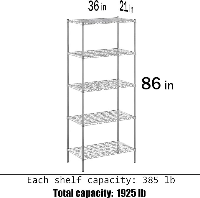 Regal Altair 21" Deep x 36" Wide x 86" Height Wire Shelving Kit | 5-Tier | NSF - Image 3