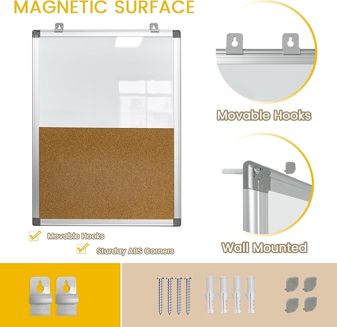 Combination Writeboard 24"x 18" Magnetic Whiteboard & Cork Board Aluminium - Image 3
