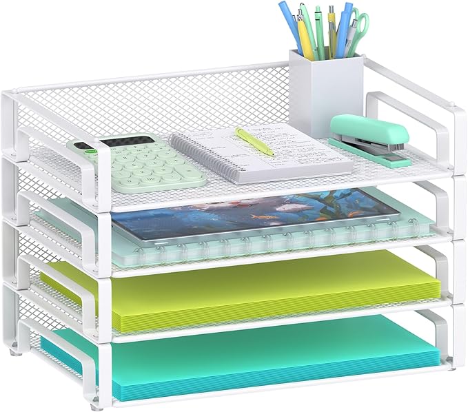 Samstar 4 Pack White Stackable Letter Paper Tray, Desk File Organizer Paper by Samstar