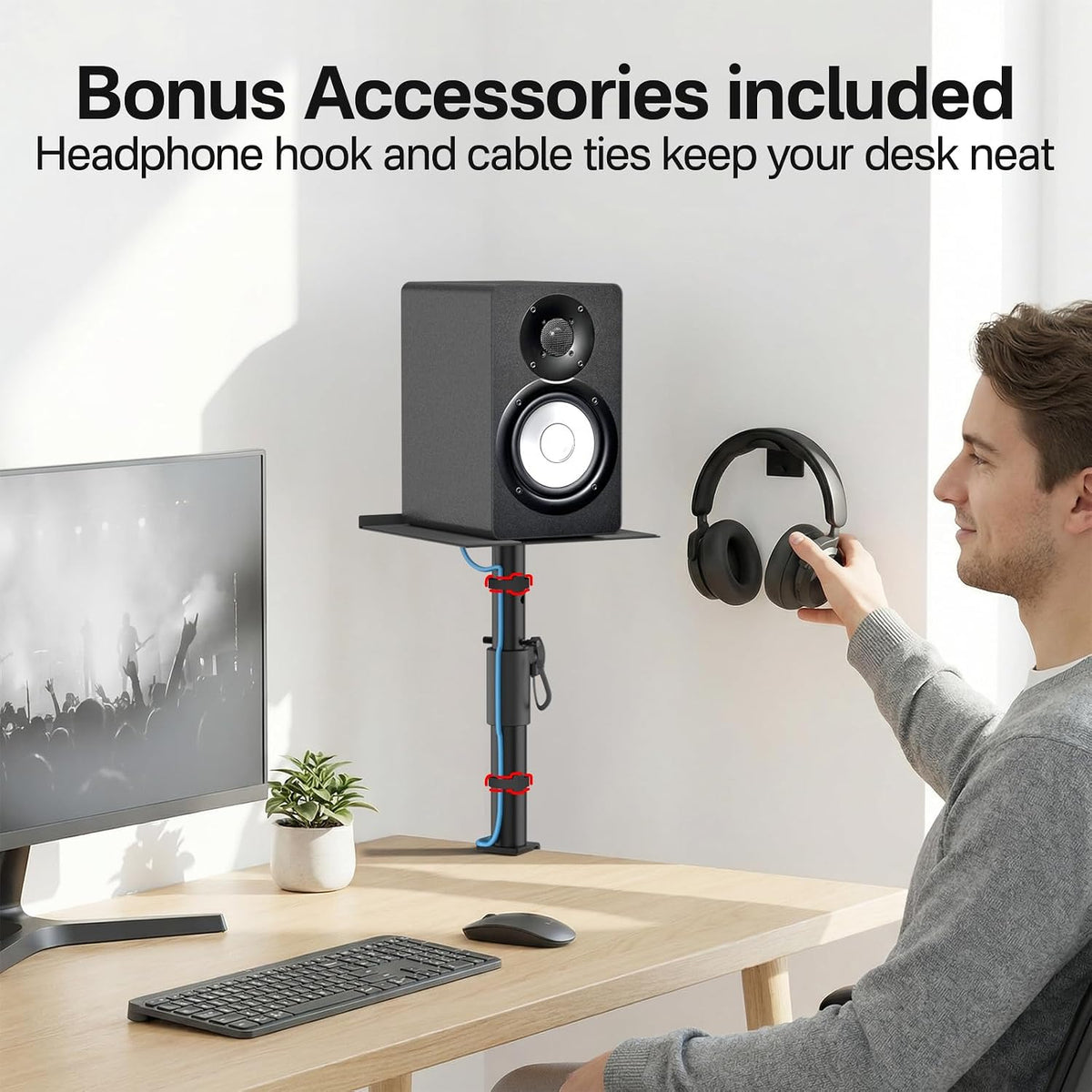 Clamp-On Desktop Speaker Stand Pair, Heavy-Duty 9.3" x 8.9 Plate for Edi...