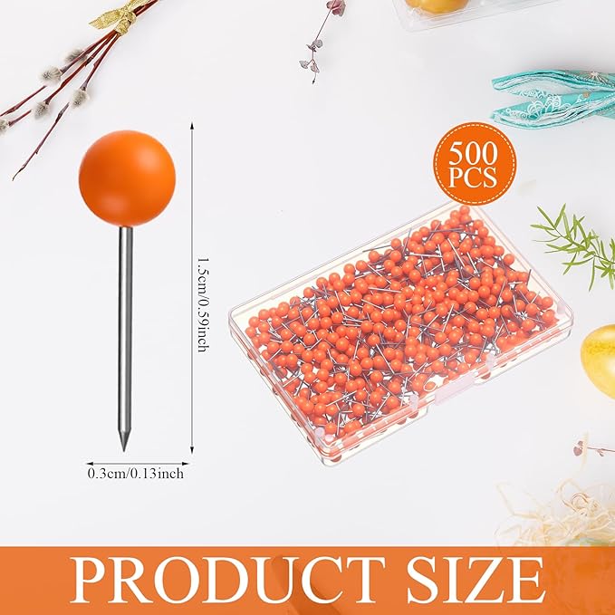 WILLBOND 500 Pack Map Push Pins Map Tacks Small Round Head Push Pins Thumb Tacks - Image 2