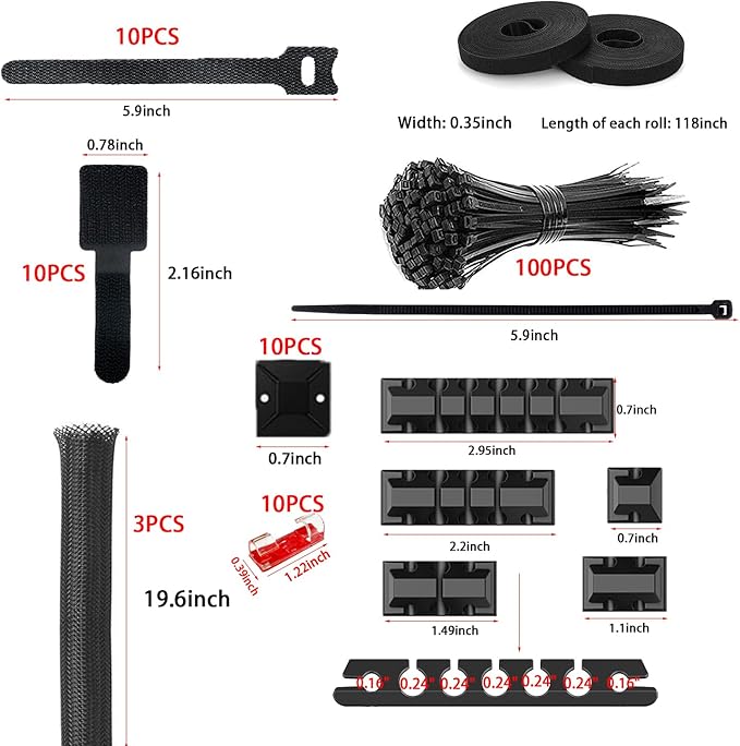 189PCS Cable Management Kit, 6 Cable Sleeve40 Cable Clips - Image 3