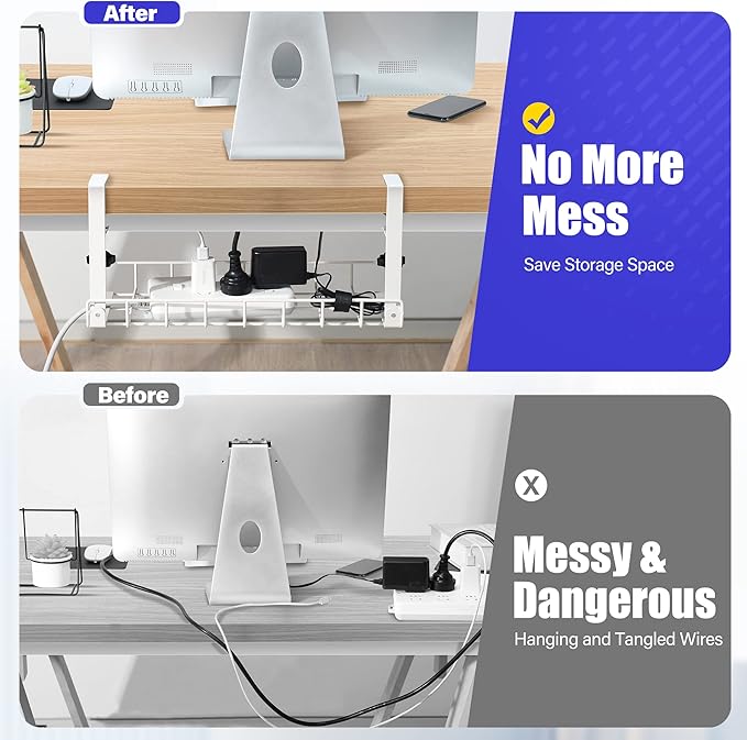 Under Desk Cable Management Tray, Xpatee Upgraded Wire Management No Drill No - Image 3