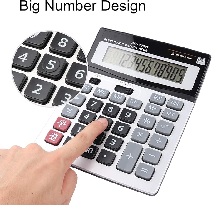 HIHUHEN Large Electronic Calculator Counter Solar & Battery Power 12 Digit - Image 5