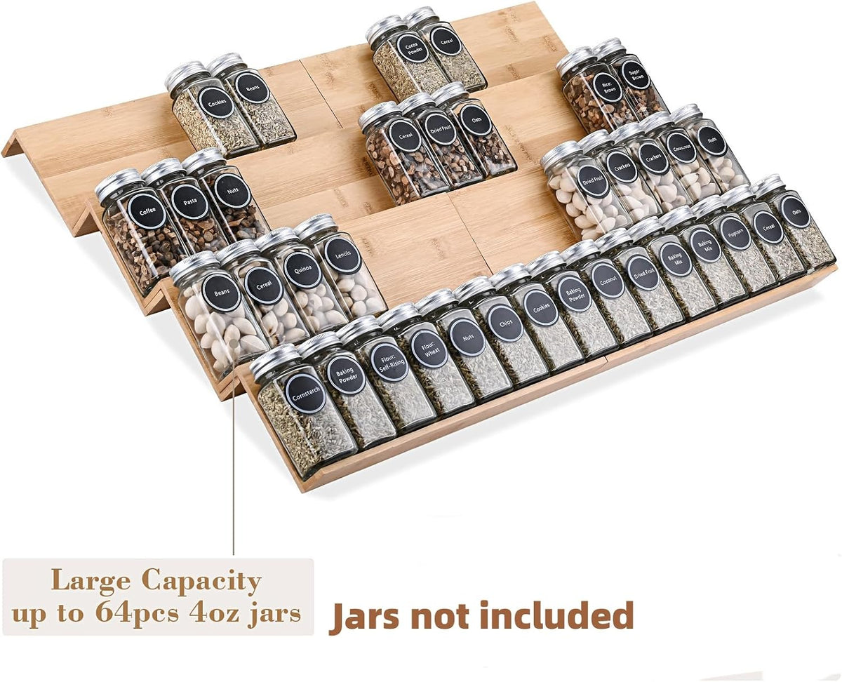 Mulush Bamboo Spice Rack Tray - Spice Drawer Organizer for Kitchen Cabinets S...