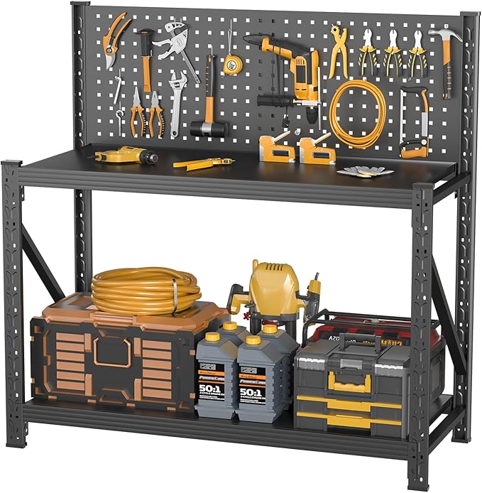 5 Sets Storage Shelves with Pegboard, Heavy Duty Garage Shelving Units and by Unknown