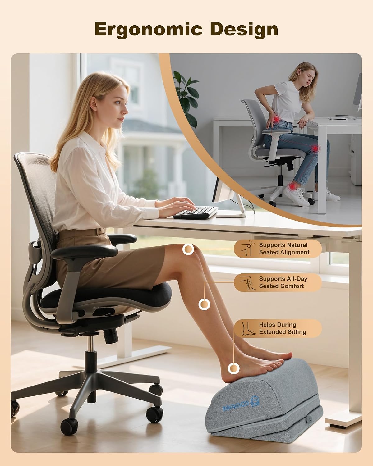 Comfier Under Desk Foot Rest at Work with Heat,Vibration,Ergonomic Heated Foo...