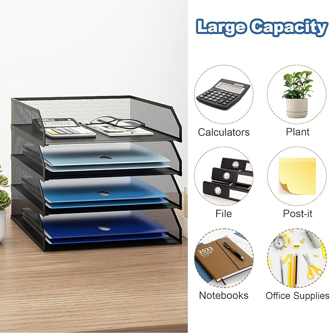 Natwind 4-Tier Stackable Paper Tray, Metal Mesh Desktop Organizer, A4 Paper - Image 5