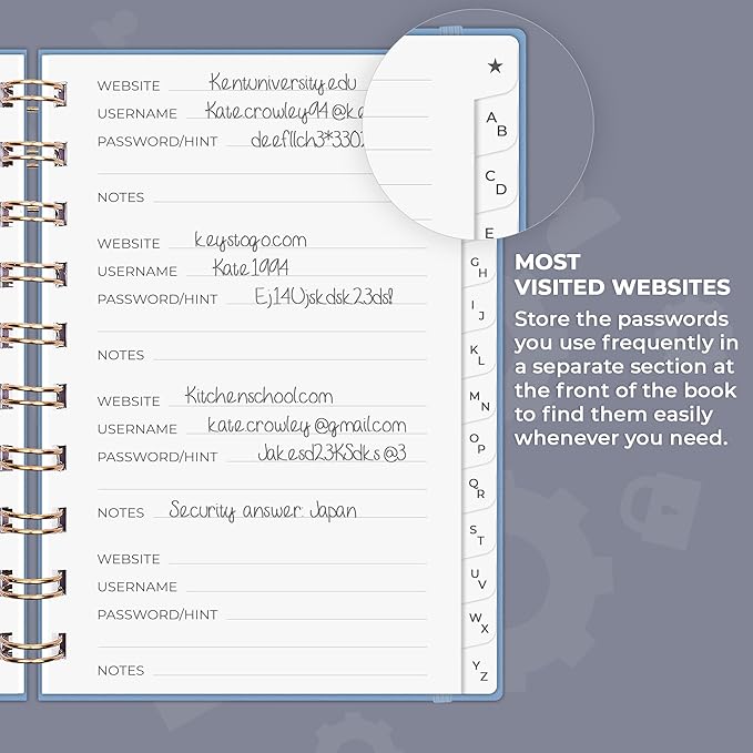 Clever Fox Password Book Spiral – Mini Internet Address & Password Organizer - Image 4