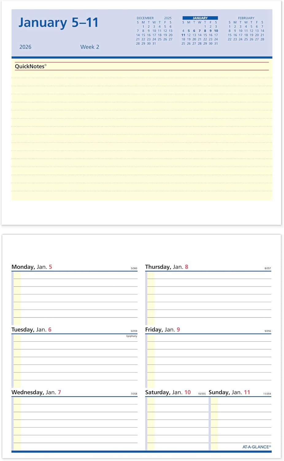 AT-A-GLANCE 2026 Desk Calendar Refill, Weekly, 5-1/2" x 7", Flip-A-Week with QuickNotes (SW7065026)