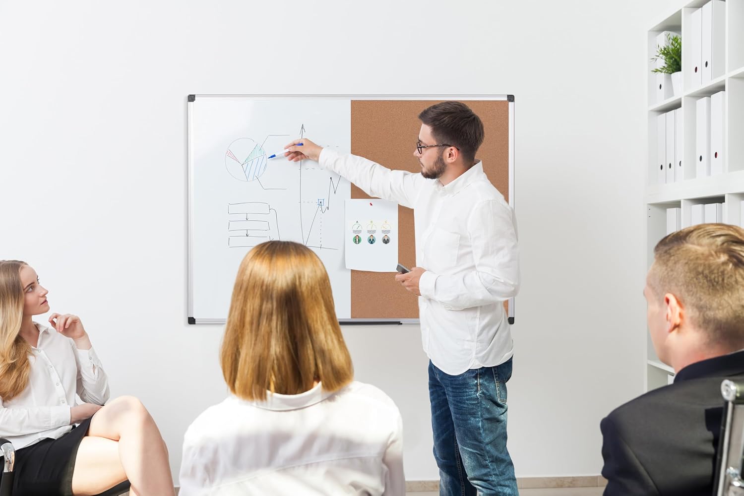 Bi-Office Combination Board Maya, Cork/Magnetic, Aluminium Frame, 90 x 60 cm,White