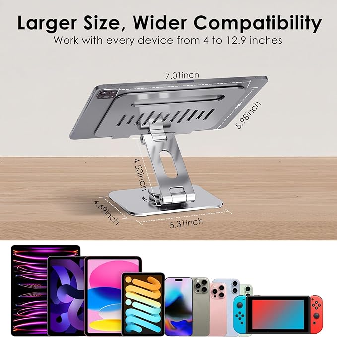 Gorablix Tablet Stand for Desk, 360° Swivel for iPad Holder, Aluminum - Image 7