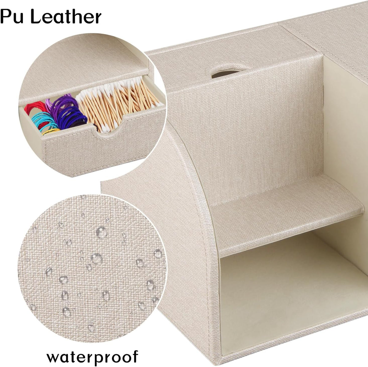 PU Leather Tissue Box Cover Square with Drawer Storage and Tray on Top