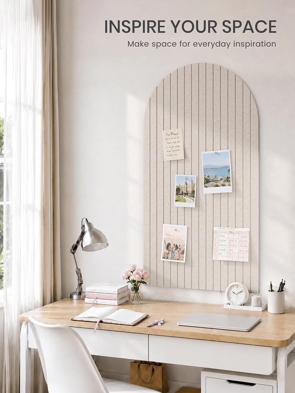 Large Arched Felt Bulletin Board 47.2''×25.5'', Oatmeal