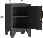 23.6" H Black Metal NightStand Locker Storage Cabinet with 1 Doors, Small Lockable Night Stand with Lock and 1 Adjustable Shelve for Bedroom Living Room Home Office