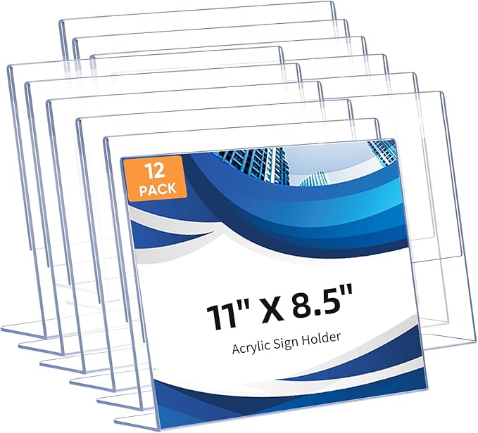 12 Pack L Shape Slanted Back 11x8.5 Plastic Sign Holders by DECOHOBO