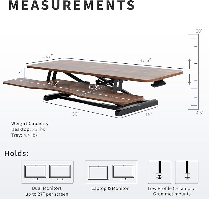 VIVO 48 inch Desk Converter, K Series, Height Adjustable Sit to Stand Riser - Image 3