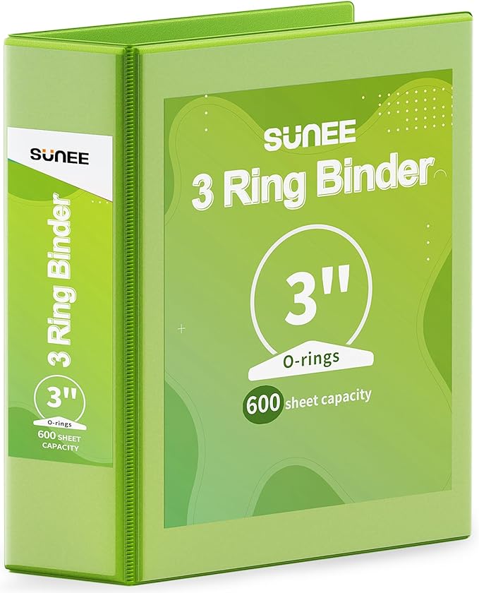 SUNEE 3 Ring Binder 3 Inch 1 Pack, Tender Green by SUNEE