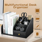 KINGFOM PU Leather Desk Organizer, Pen Pencil Holder/Book Mail Organizer Holder - Image 3
