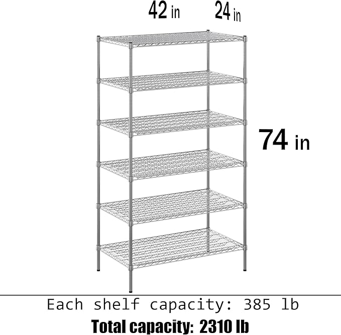 Regal Altair 24" Deep x 42" Wide x 74" Height Wire Shelving Kit | 6-Tier | NSF - Image 3